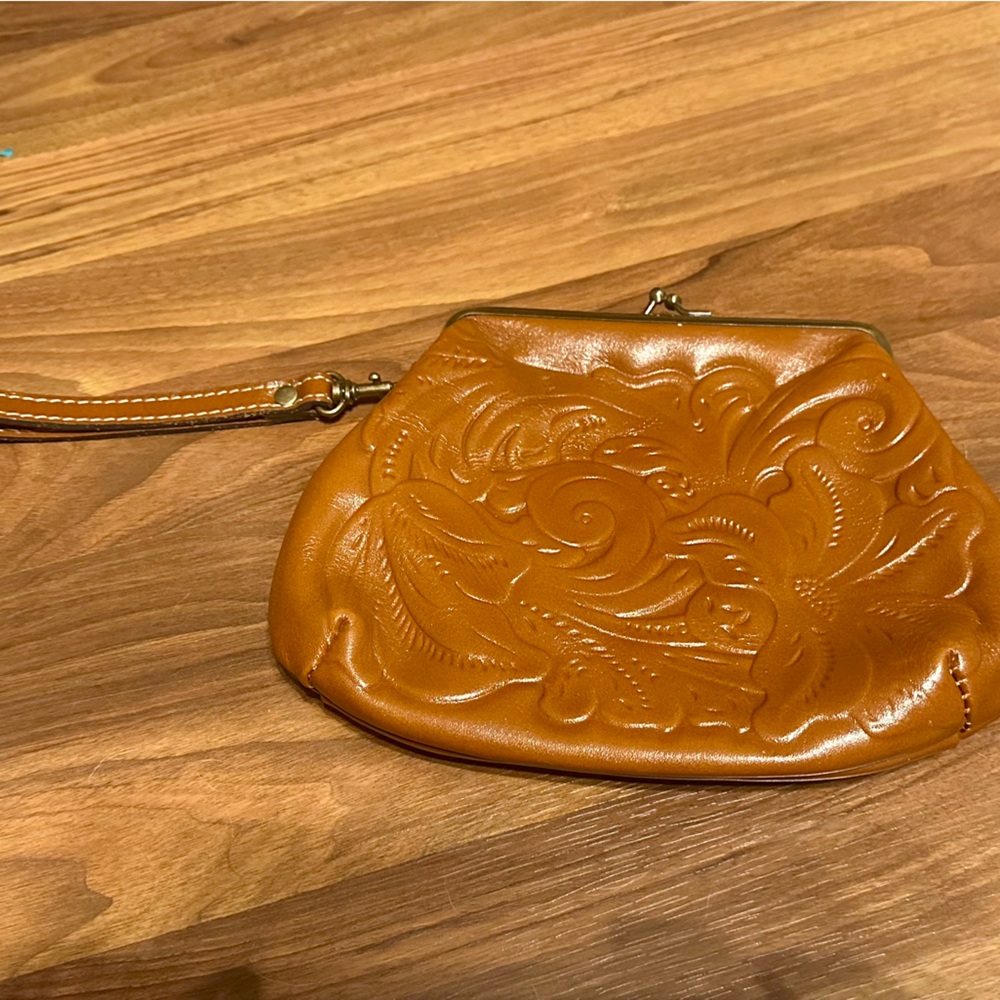 Patricia Nash Embossed Leather Wristlet Clutch in Tan